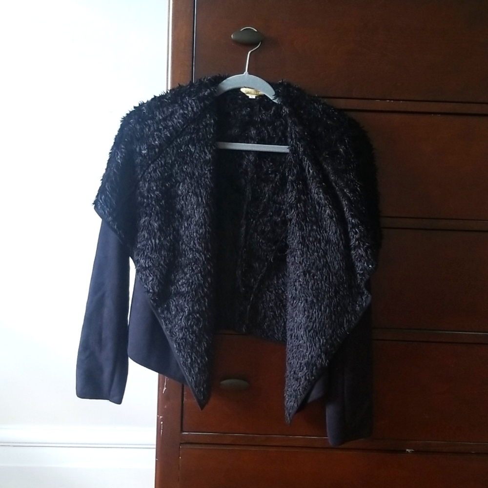 Free Shipping - Black faux suede/sherling draped jacket